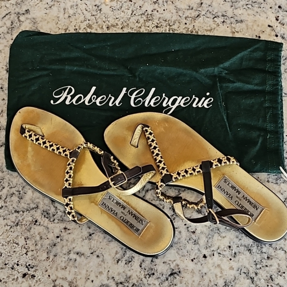 Robert Vianni Brown and Gold Chain Sandals